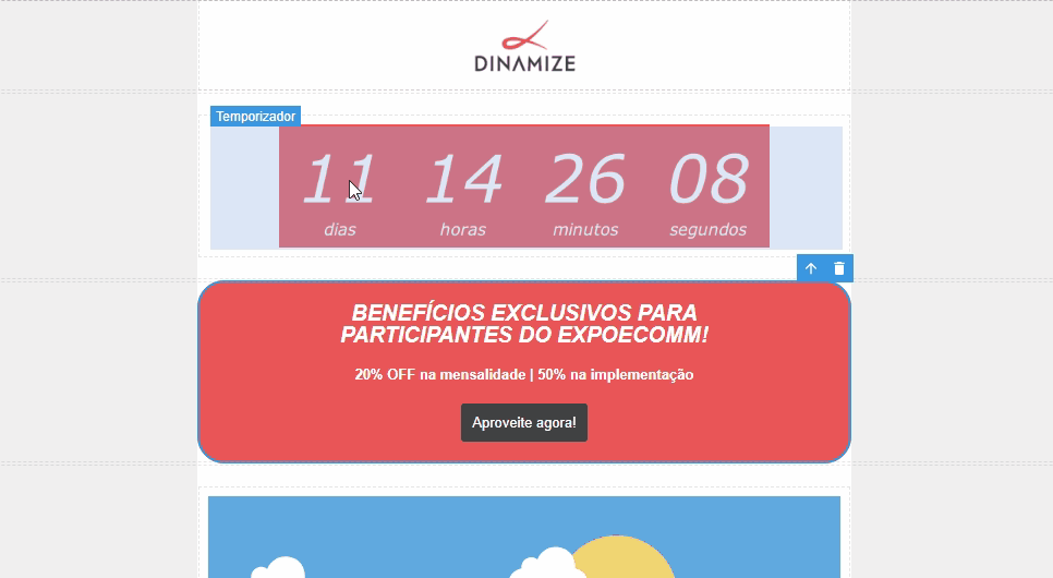 temporizador incorporado em coluna de email
