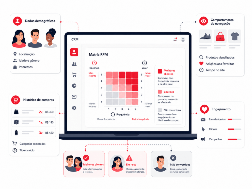 Matriz RFM - overview dos dados analisados sobre o engajamento de clientes