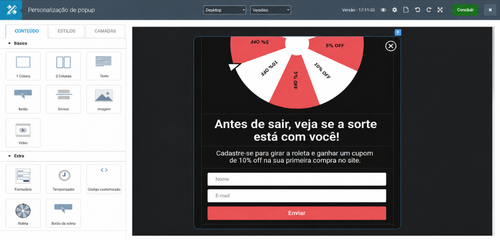 Edição e preview de pop-up