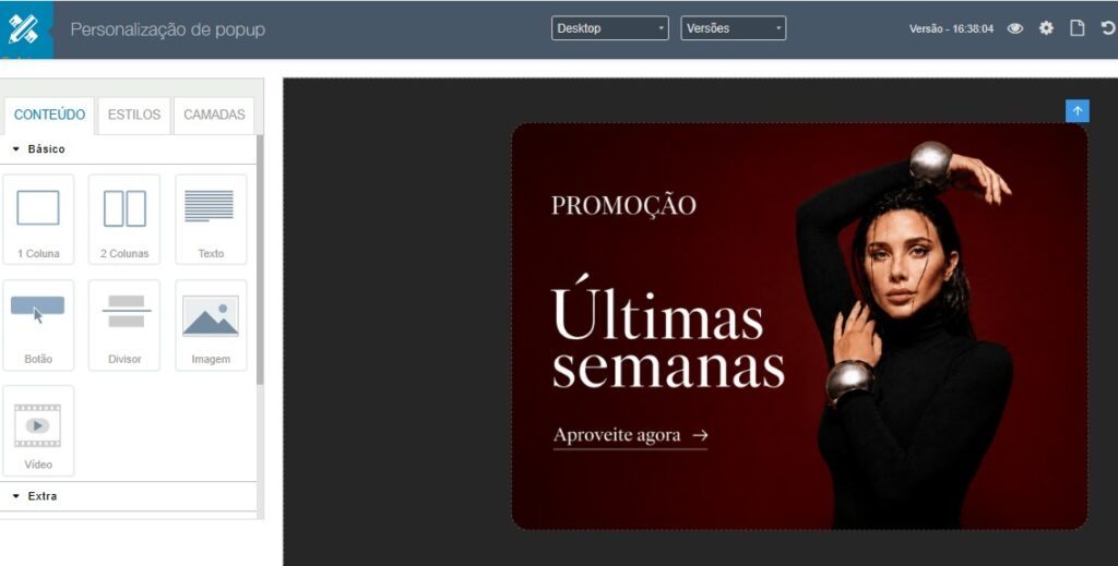 Template pop-up no editor da Dinamize